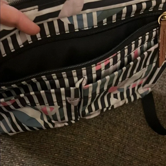 Black and White Striped Crossbody Bag with Heart Accents - Picture 7 of 8